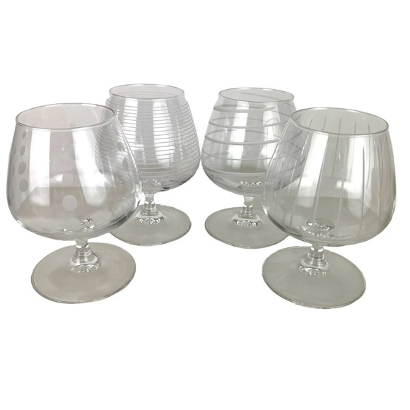 Set 4 ARC France Wine Stems Glasses Brandy Snifters Geometric Etching Luminarc - Picture 6 of 7